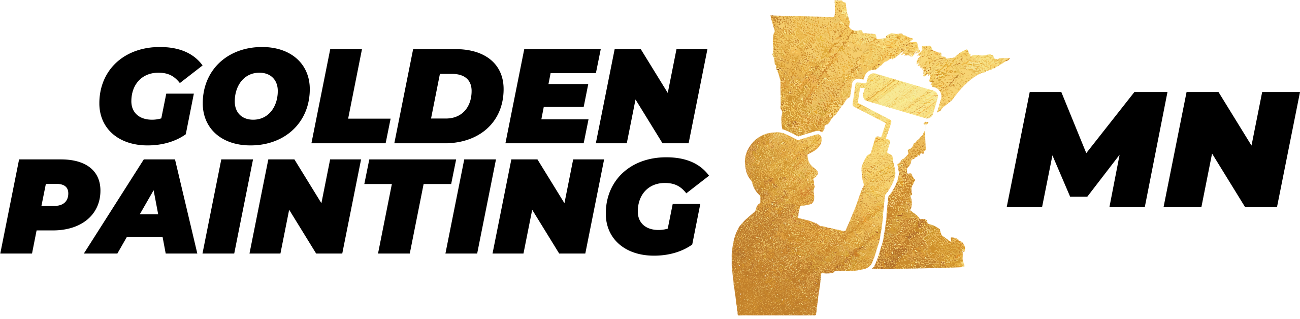 Black Text "Company Name/Golden Painting MN" and Man Painting in Minnesota Gold